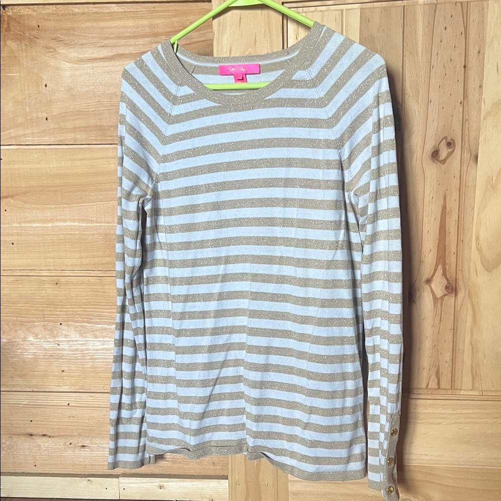 Lilly Pulitzer Gold and Cream Striped Sweater
